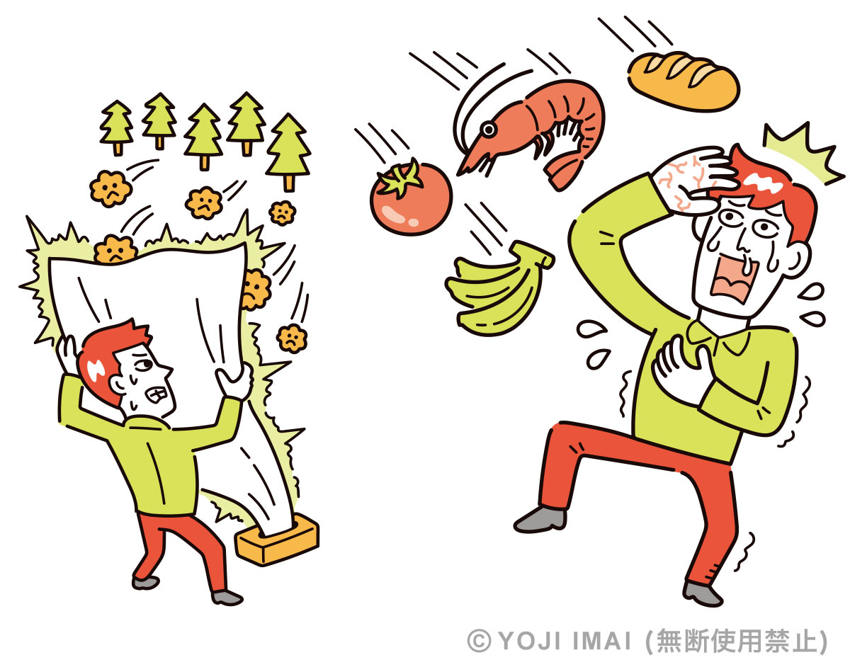 花粉症や食物アレルギーのイラスト